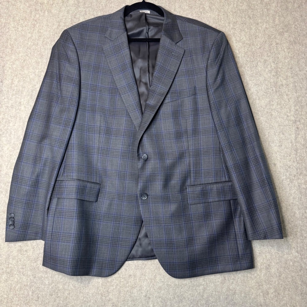 Peter Millar 100% Wool Plaid 2-Button Blazer Mens 46R Grey Blue Portugal